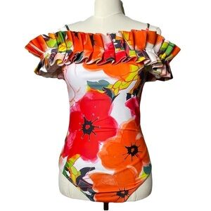 Imekis One Piece Swimsuit Tropical Floral Print Women’s Size M Pool Party